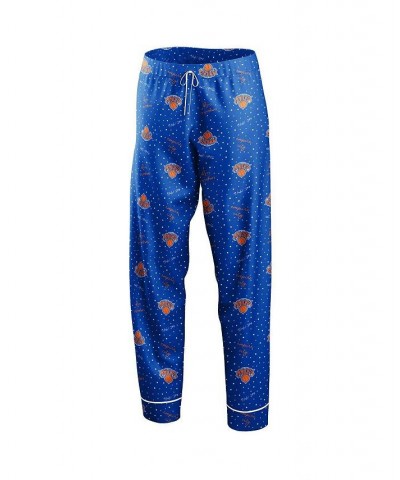 Women's Blue New York Knicks Long Sleeve Button-Up Shirt Pants Sleep Set Blue $30.80 Pajama