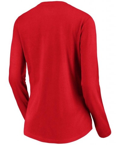 Women's Red Washington Nationals Core Live For It V-Neck Long Sleeve T-shirt Red $23.39 Tops