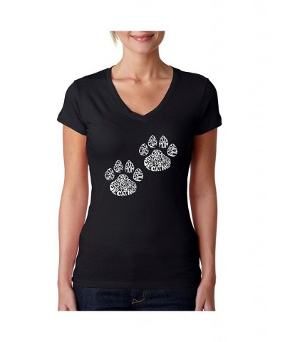 Women's Word Art V-Neck Cat Mom T-Shirt Black $20.64 Tops
