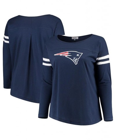 Women's Navy New England Patriots Plus Size Free Agent Long Sleeve T-shirt Navy $21.32 Tops