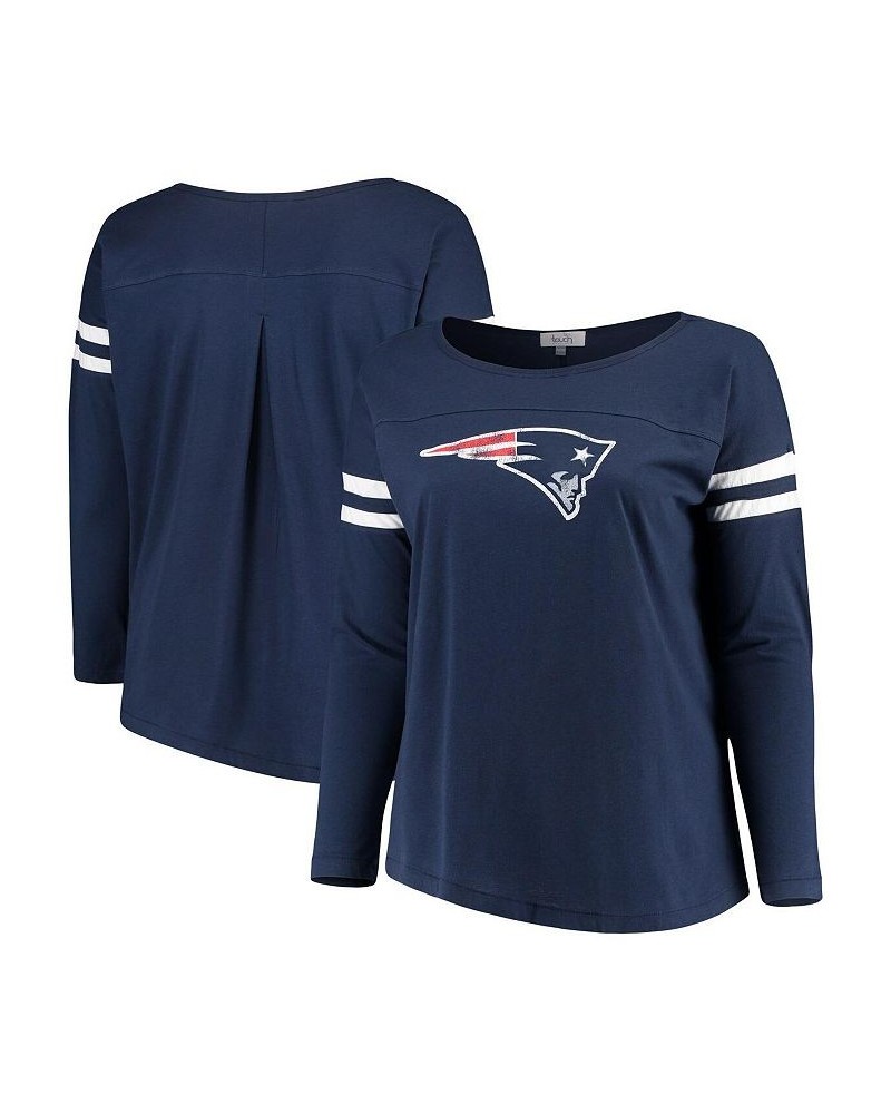 Women's Navy New England Patriots Plus Size Free Agent Long Sleeve T-shirt Navy $21.32 Tops