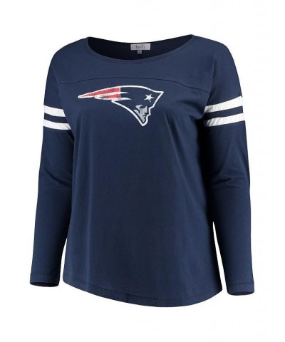 Women's Navy New England Patriots Plus Size Free Agent Long Sleeve T-shirt Navy $21.32 Tops