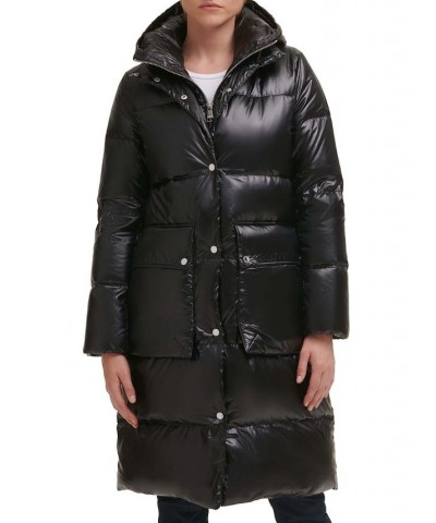 Women's Hooded Quilted Down Puffer Coat Black $96.20 Coats