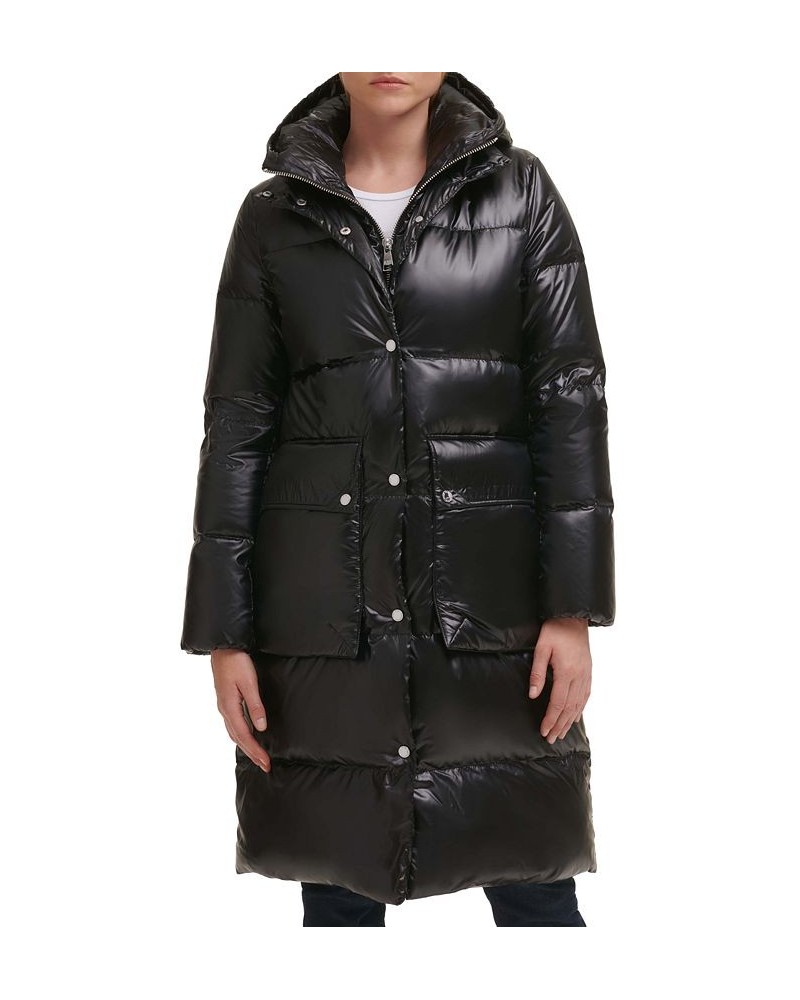 Women's Hooded Quilted Down Puffer Coat Black $96.20 Coats