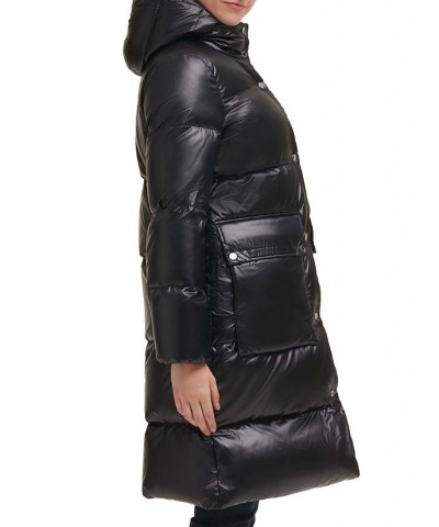 Women's Hooded Quilted Down Puffer Coat Black $96.20 Coats