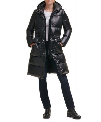 Women's Hooded Quilted Down Puffer Coat Black $96.20 Coats