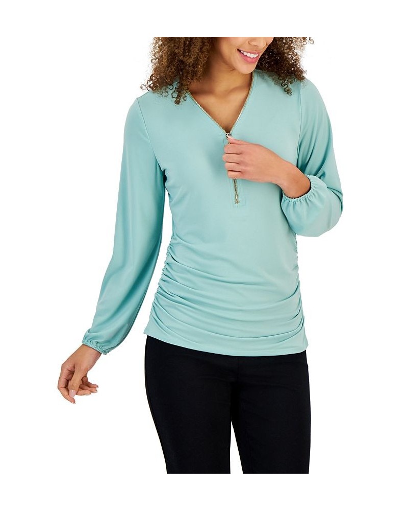 Women's Zip-Front Ruched Top Jade Isle $14.30 Tops