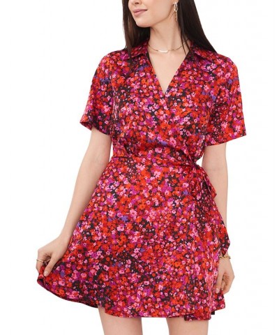 Women's Floral-Print Collared V-Neck Wrap Dress Lavender Haze $48.07 Dresses