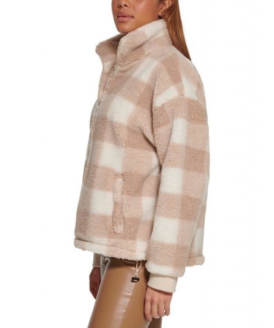 Women's Plaid Sherpa Stand Collar Jacket Yellow $43.00 Jackets