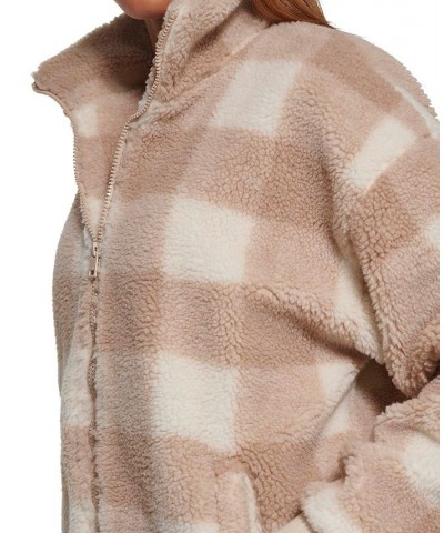 Women's Plaid Sherpa Stand Collar Jacket Yellow $43.00 Jackets