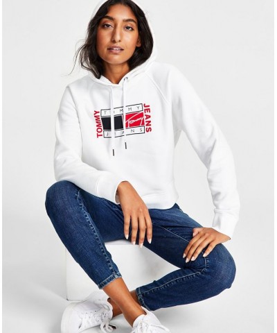 Women's Fleece Cropped Flag-Graphic Pullover Hoodie White $16.89 Sweatshirts