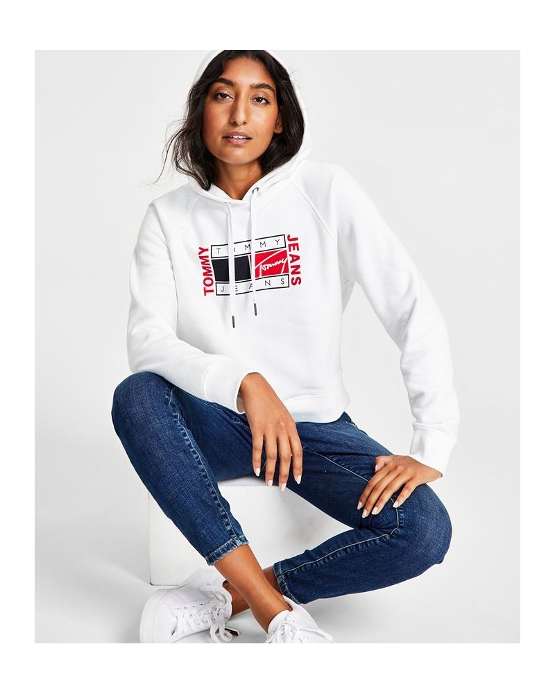 Women's Fleece Cropped Flag-Graphic Pullover Hoodie White $16.89 Sweatshirts