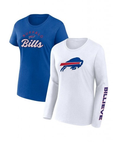Women's Branded Royal White Buffalo Bills Short and Long Sleeve T-shirt Combo Pack Blue $21.32 Tops