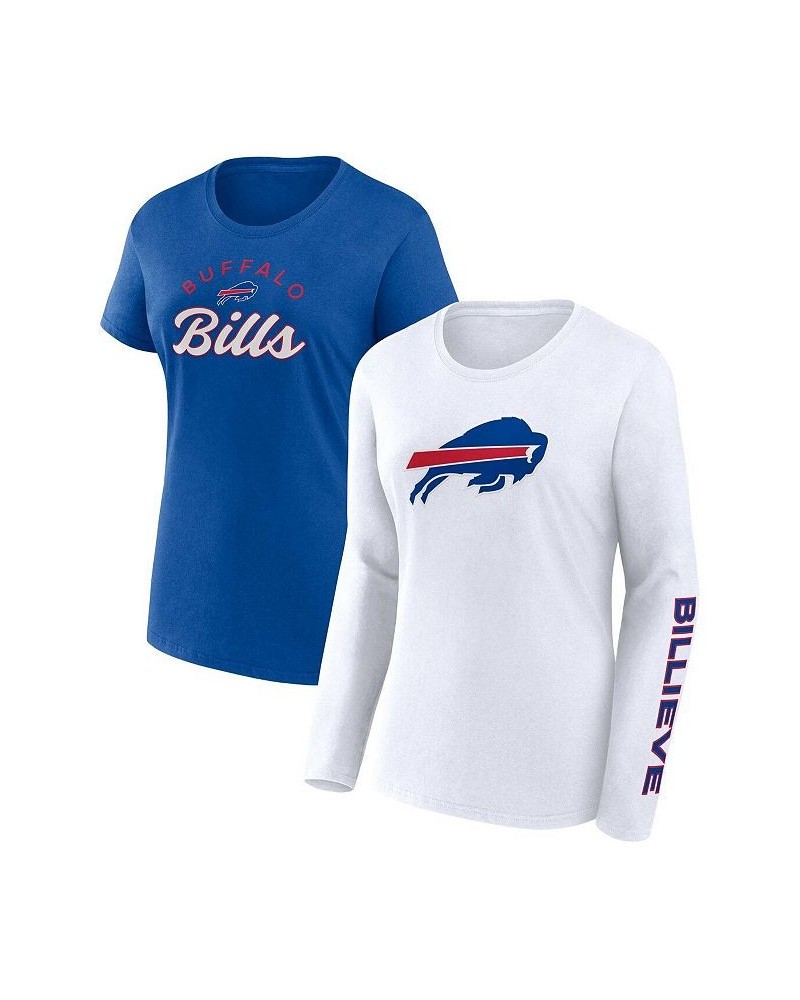 Women's Branded Royal White Buffalo Bills Short and Long Sleeve T-shirt Combo Pack Blue $21.32 Tops