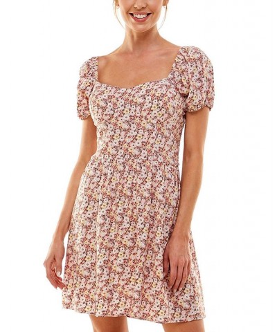 As You Wish Juniors' Puff-Sleeve Dress Rose Floral $28.42 Dresses