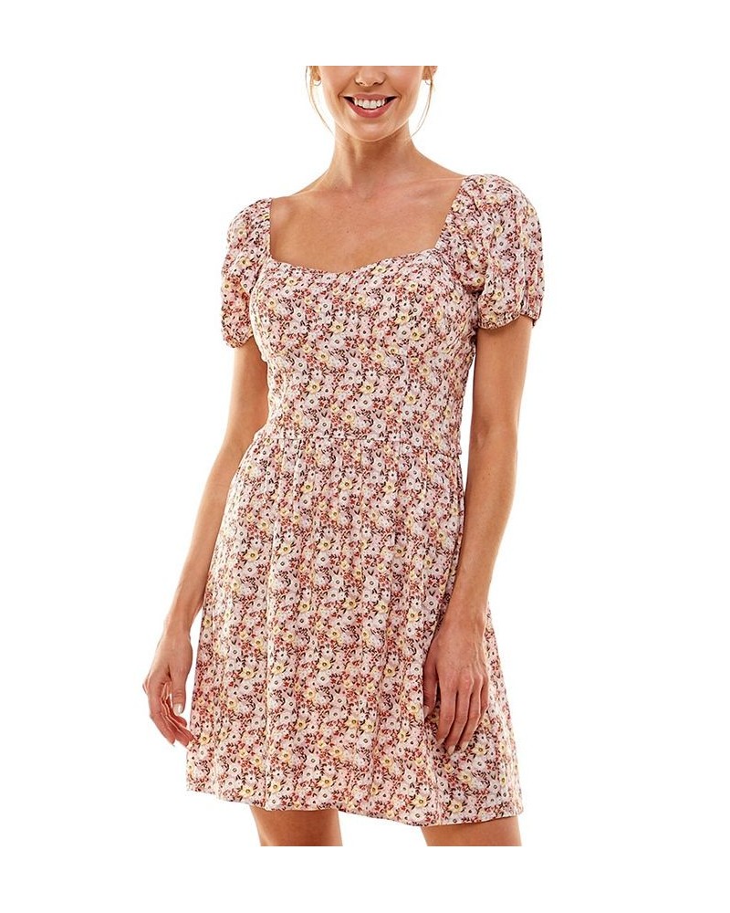 As You Wish Juniors' Puff-Sleeve Dress Rose Floral $28.42 Dresses