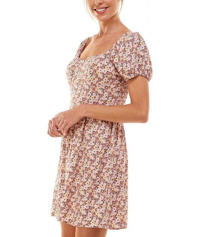 As You Wish Juniors' Puff-Sleeve Dress Rose Floral $28.42 Dresses