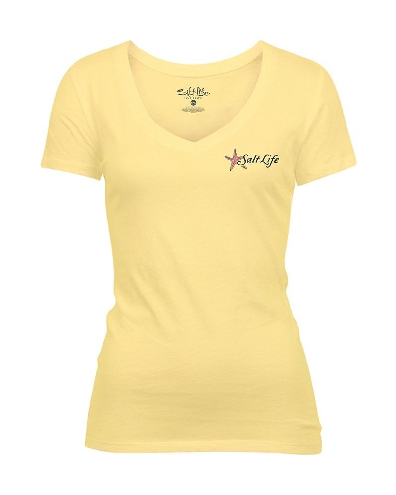 Women's Turtle Reef Cotton Graphic T-Shirt Yellow $21.24 Tops