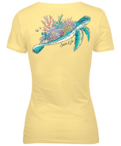 Women's Turtle Reef Cotton Graphic T-Shirt Yellow $21.24 Tops