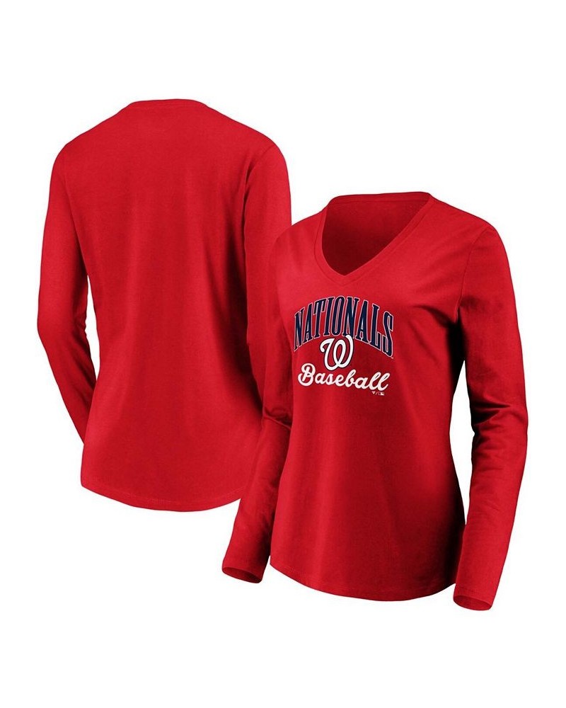 Women's Red Washington Nationals Victory Script V-Neck Long Sleeve T-shirt Red $26.54 Tops