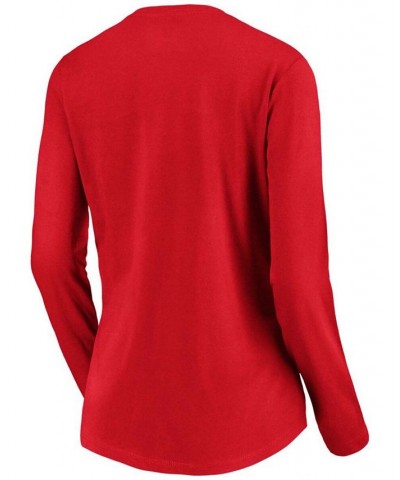 Women's Red Washington Nationals Victory Script V-Neck Long Sleeve T-shirt Red $26.54 Tops