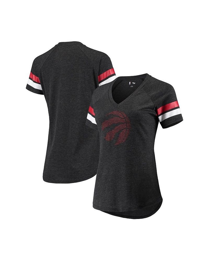 Women's Black Toronto Raptors Triple Double Rhinestone Tri-Blend V-Neck T-shirt Black $18.04 Tops