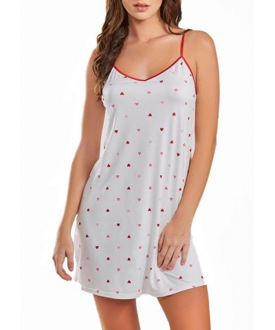 Women's Kyley Heart Print Pull Over Chemise with Adjustable Straps White-Red $19.14 Sleepwear