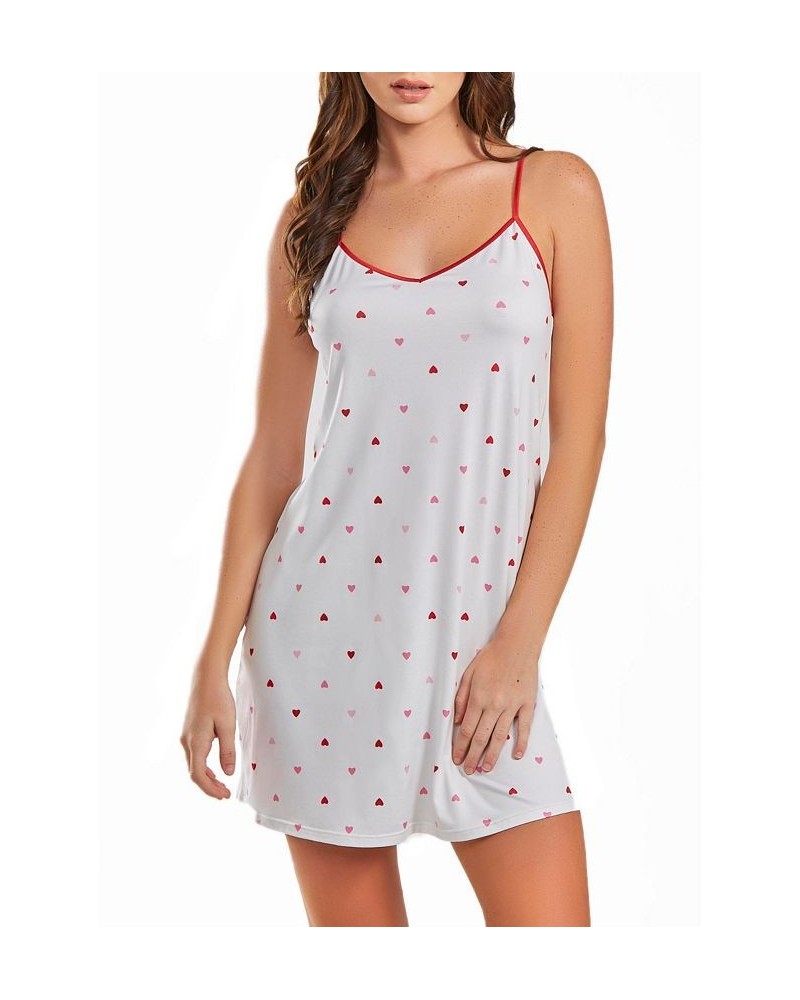 Women's Kyley Heart Print Pull Over Chemise with Adjustable Straps White-Red $19.14 Sleepwear