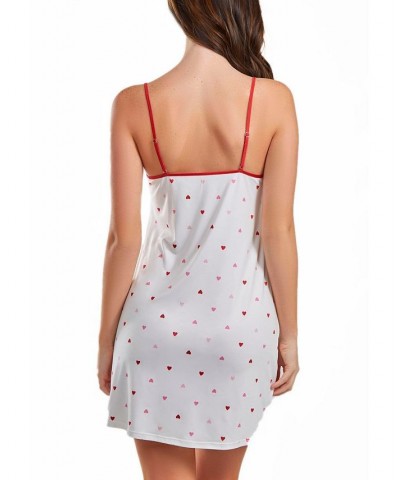 Women's Kyley Heart Print Pull Over Chemise with Adjustable Straps White-Red $19.14 Sleepwear