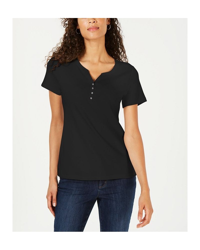 Petite Cotton Henley Top Deep Black $9.50 Tops