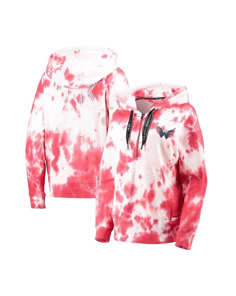 Women's Red and White Washington Capitals Dakota Tie-Dye Oversized Half-Zip Hoodie Red, White $49.39 Sweatshirts