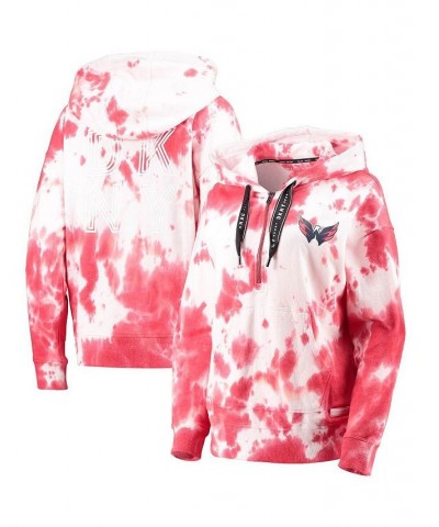 Women's Red and White Washington Capitals Dakota Tie-Dye Oversized Half-Zip Hoodie Red, White $49.39 Sweatshirts