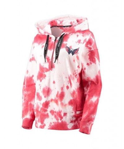 Women's Red and White Washington Capitals Dakota Tie-Dye Oversized Half-Zip Hoodie Red, White $49.39 Sweatshirts