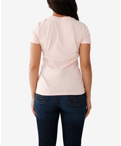 Women's Short Sleeve Crystal Slim Crew T-Shirt Pink $25.42 Tops