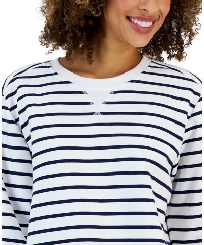 Women's Striped Fleece Crewneck Sweatshirt Bright White $11.59 Tops