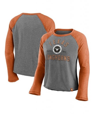 Women's Texas Longhorns Competitive Edge Cropped Raglan Long Sleeve T-shirt Heathered Gray, Heathered Texas Orange $21.00 Tops