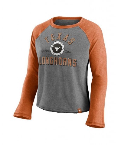 Women's Texas Longhorns Competitive Edge Cropped Raglan Long Sleeve T-shirt Heathered Gray, Heathered Texas Orange $21.00 Tops