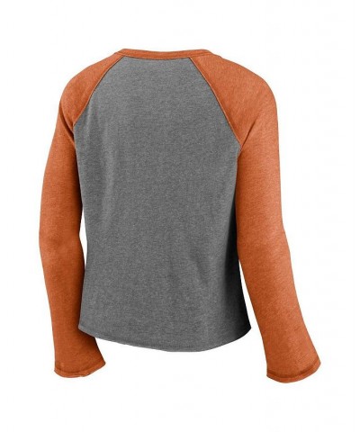 Women's Texas Longhorns Competitive Edge Cropped Raglan Long Sleeve T-shirt Heathered Gray, Heathered Texas Orange $21.00 Tops