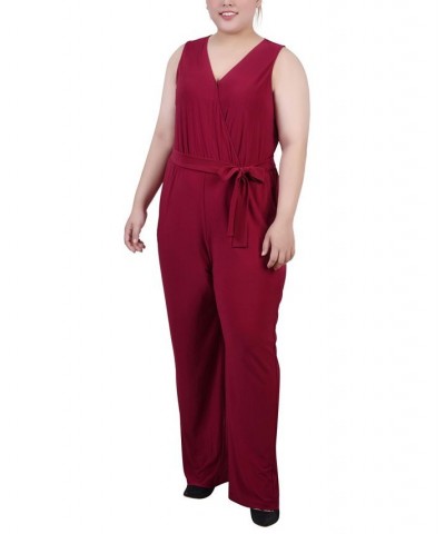 Plus Size Sleeveless Belted Jumpsuit Red $22.04 Pants
