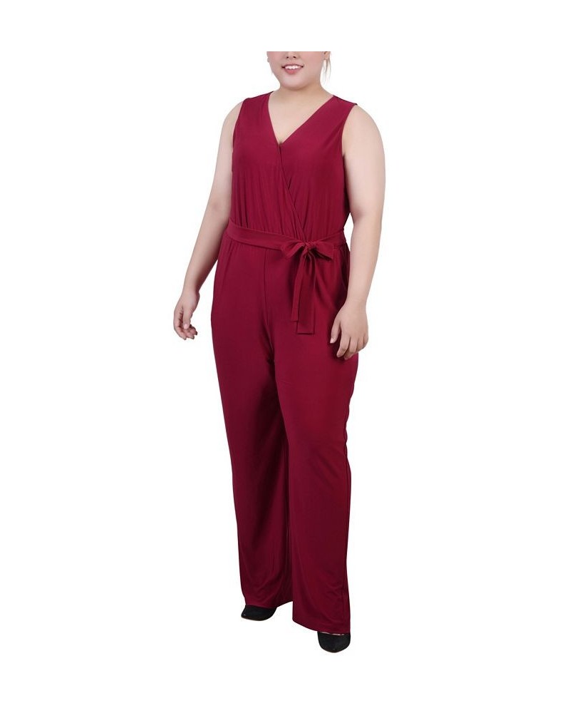 Plus Size Sleeveless Belted Jumpsuit Red $22.04 Pants