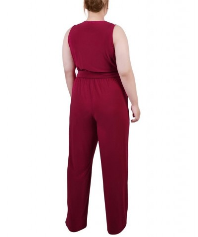 Plus Size Sleeveless Belted Jumpsuit Red $22.04 Pants