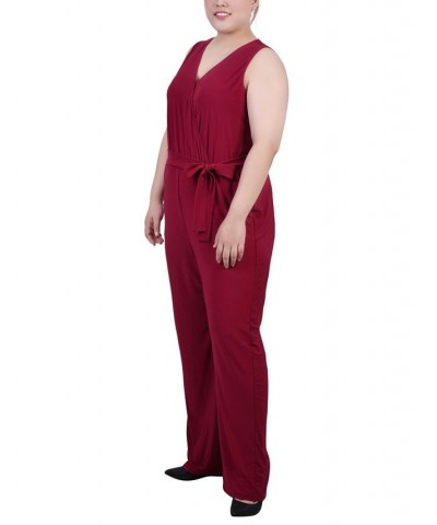 Plus Size Sleeveless Belted Jumpsuit Red $22.04 Pants