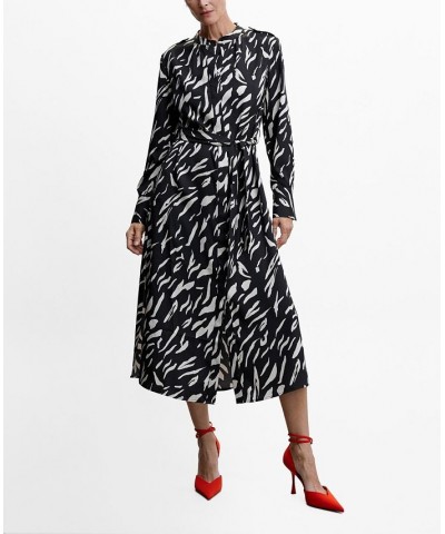 Women's Long Sleeve Midi Printed Dress Black $36.90 Dresses