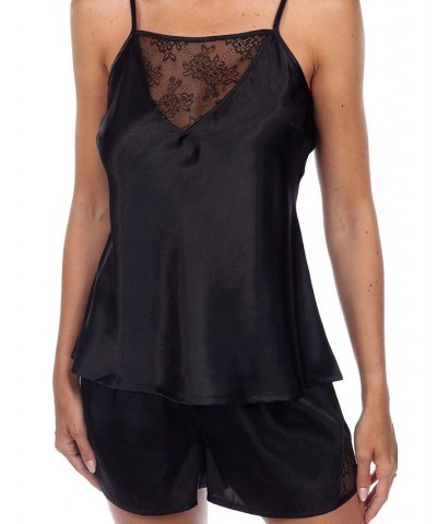 Women's Satin Lace Cami and Shorts Pajama Set 3-Piece Black $28.42 Sleepwear