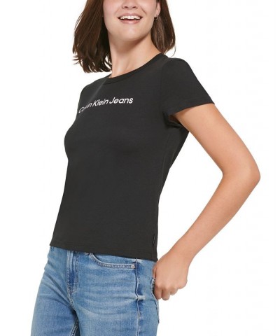 Women's Crewneck Logo Baby T-Shirt Black $17.19 Tops