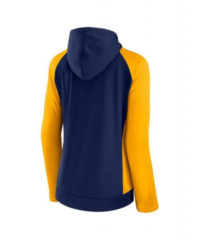 Women's Branded Navy Gold Milwaukee Brewers Iconic Raglan Full-Zip Hoodie Blue $33.60 Sweatshirts