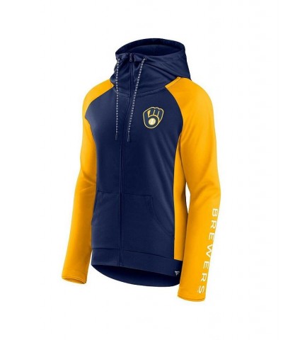 Women's Branded Navy Gold Milwaukee Brewers Iconic Raglan Full-Zip Hoodie Blue $33.60 Sweatshirts