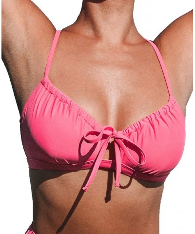 Women's Mercury Retrograde Solid Tunneled Pink Bralette Bikini Top Pink $21.44 Swimsuits