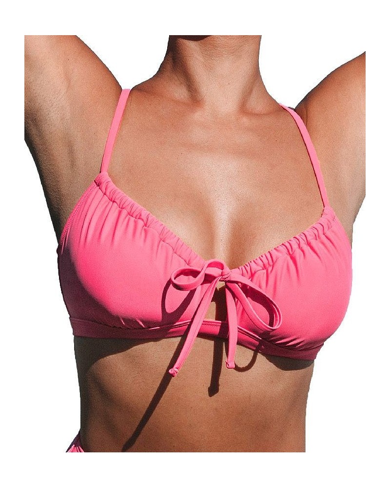 Women's Mercury Retrograde Solid Tunneled Pink Bralette Bikini Top Pink $21.44 Swimsuits