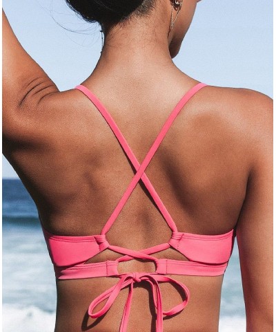 Women's Mercury Retrograde Solid Tunneled Pink Bralette Bikini Top Pink $21.44 Swimsuits